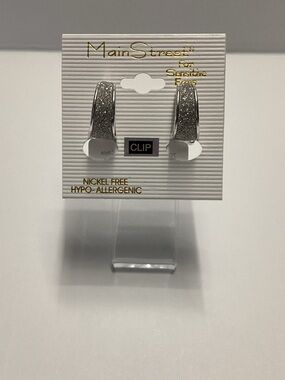 Main Street Silver Glitter Clip-On Hoop Earrings – Hypoallergenic